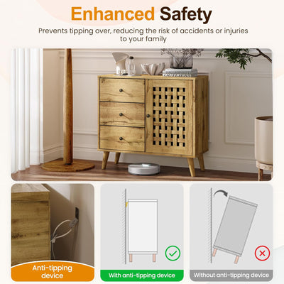 RoyalCraft Accent Storage Cabinet Sideboard Drawers Adjustable Shelves Natural - VMInnovations
