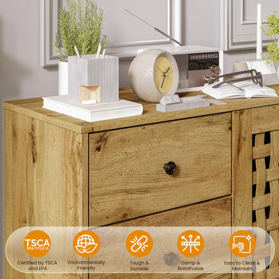 RoyalCraft Accent Storage Cabinet Sideboard Drawers Adjustable Shelves Natural - VMInnovations