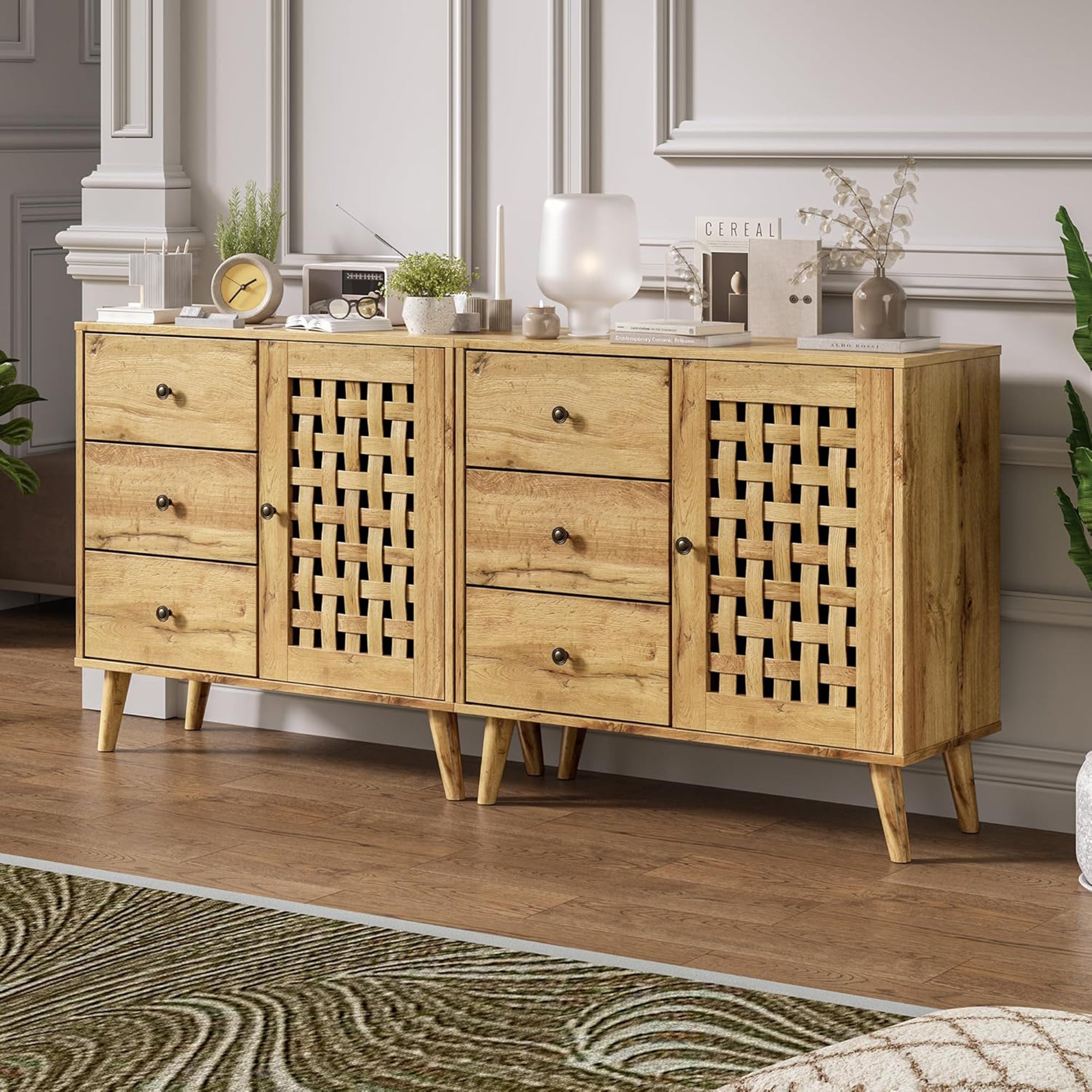 RoyalCraft Accent Storage Cabinet Sideboard Drawers Adjustable Shelves Natural - VMInnovations