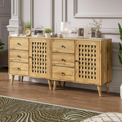 RoyalCraft Accent Storage Cabinet Sideboard Drawers Adjustable Shelves Natural - VMInnovations