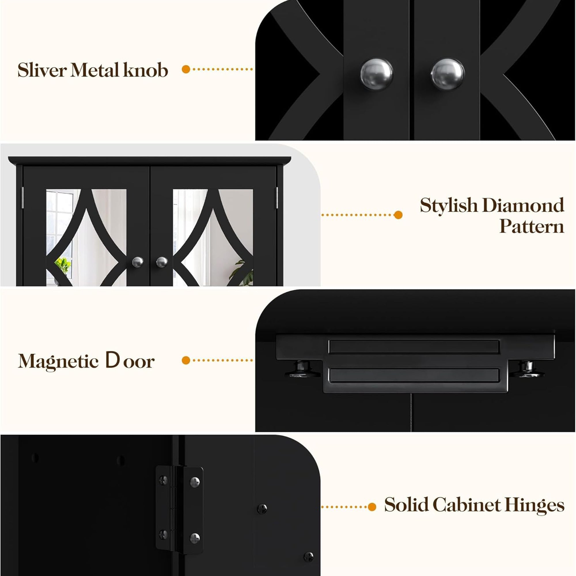 RoyalCraft Bathroom Wall Wood Medicine Cabinet with Mirror and Towel Bar, Black - VMInnovations