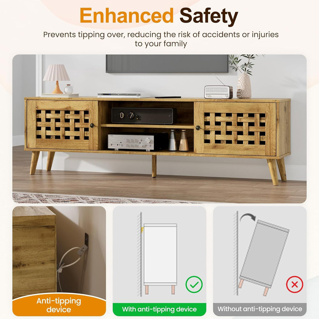 RoyalCraft Rattan TV Stand Entertainment Center with Storage for 65 Inch TVs