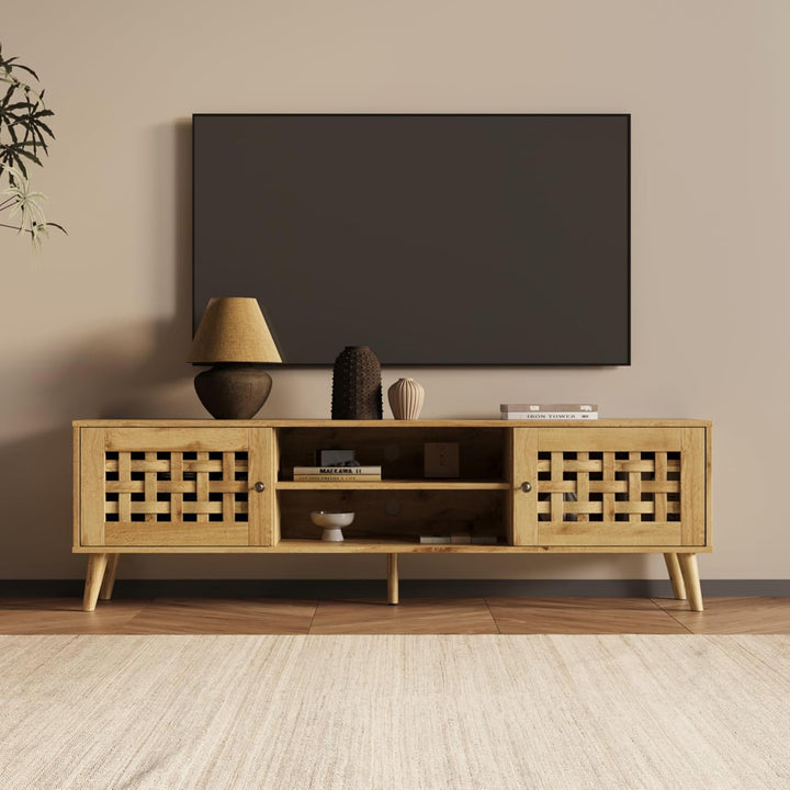 RoyalCraft Rattan TV Stand Entertainment Center with Storage for 65 Inch TVs