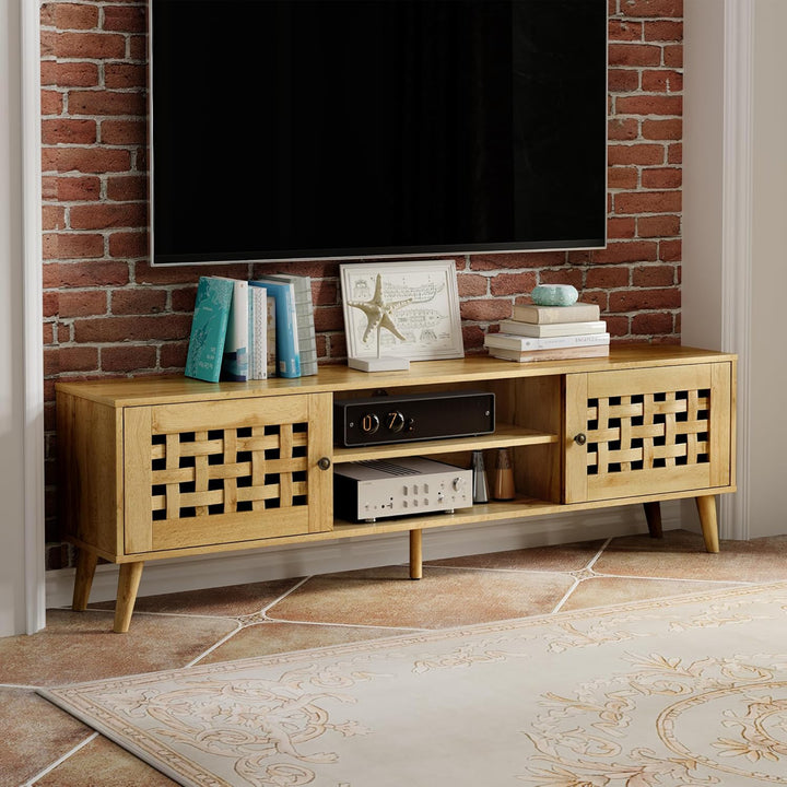 RoyalCraft Rattan TV Stand Entertainment Center with Storage for 65 Inch TVs