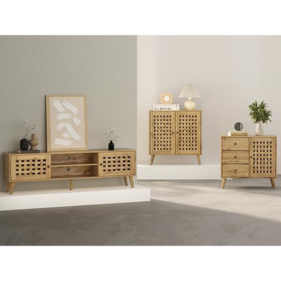 RoyalCraft Rattan TV Stand Entertainment Center with Storage for 65 Inch TVs