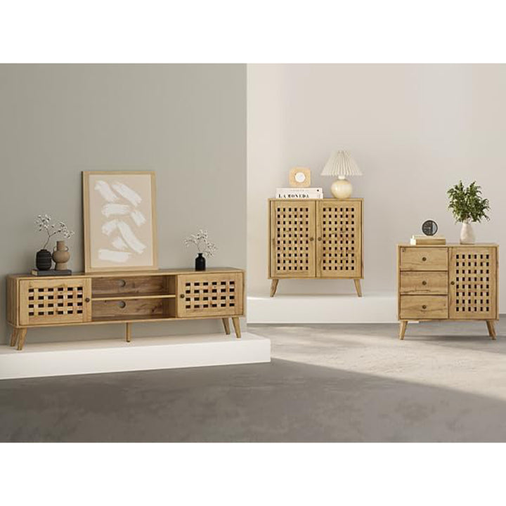 RoyalCraft Rattan TV Stand Entertainment Center with Storage for 65 Inch TVs