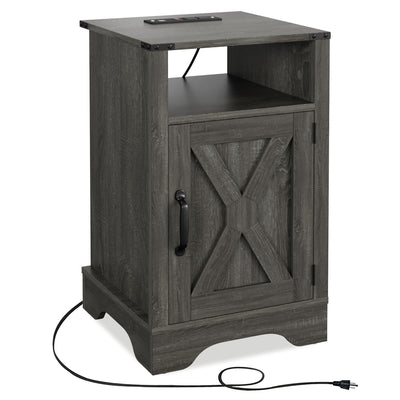 RoyalCraft Farmhouse Nightstand, Bedroom Table with Charging Station (Open Box)