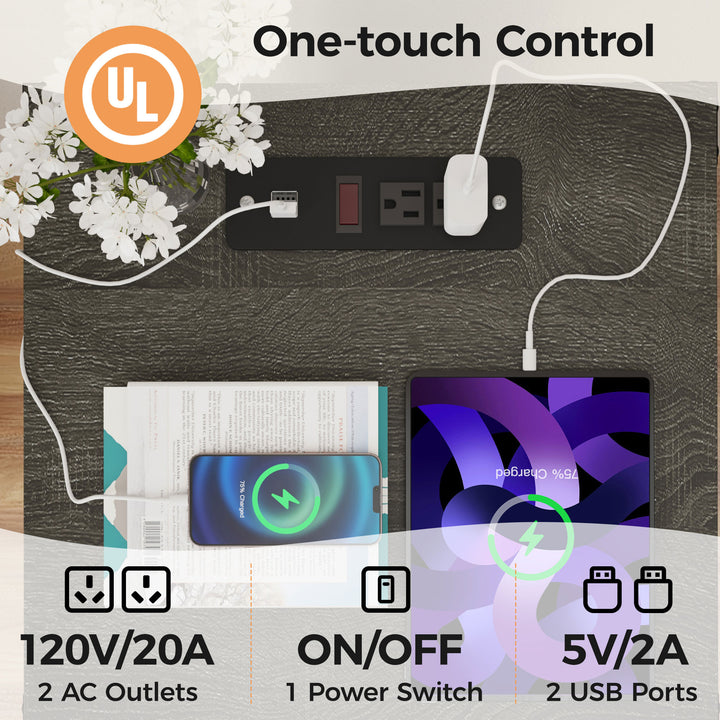 RoyalCraft Farmhouse Nightstand, Bedroom Table with Charging Station (Open Box) - VMInnovations