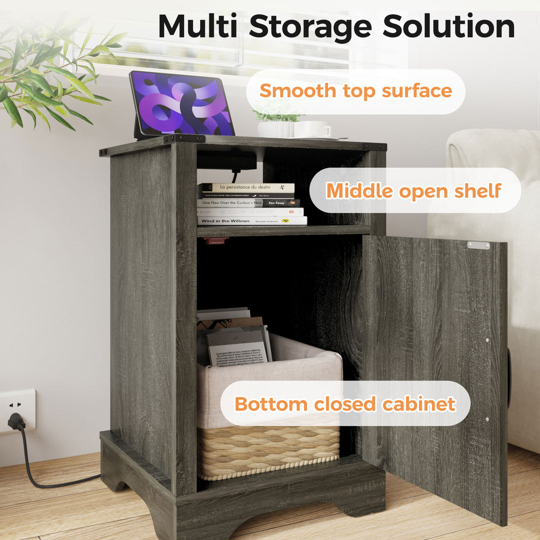 RoyalCraft Farmhouse Nightstand, Bedroom Table with Charging Station (Open Box)