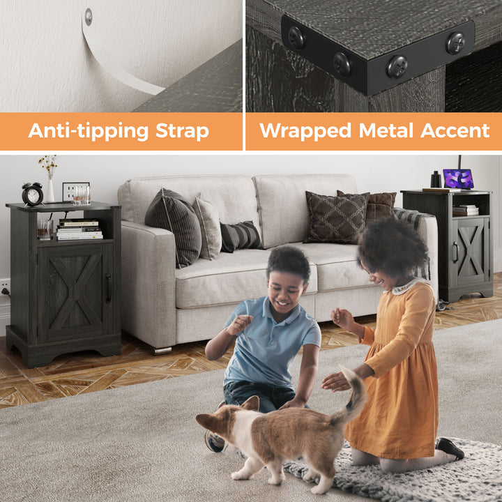 RoyalCraft Farmhouse Nightstand, Bedroom Table with Charging Station (Open Box)