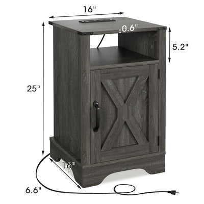 RoyalCraft Farmhouse Nightstand, Bedroom Table with Charging Station, Dark Grey - VMInnovations