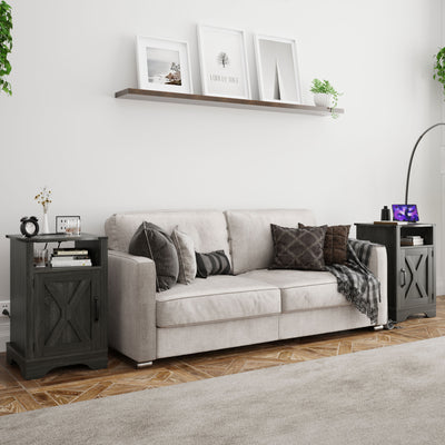 RoyalCraft Farmhouse Nightstand, Bedroom Table with Charging Station, Dark Grey - VMInnovations