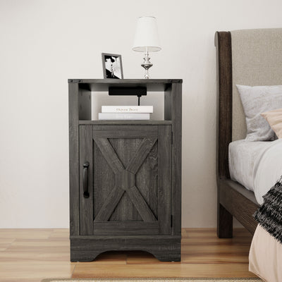 RoyalCraft Farmhouse Nightstand, Bedroom Table with Charging Station, Dark Grey - VMInnovations