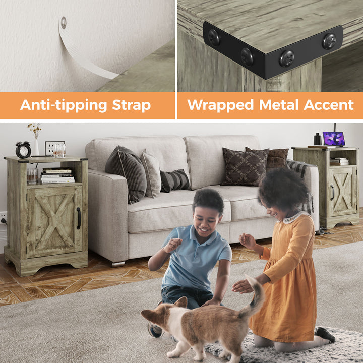 RoyalCraft Nightstand, Bedroom Table w/Charging Station, Light Grey (Open Box)