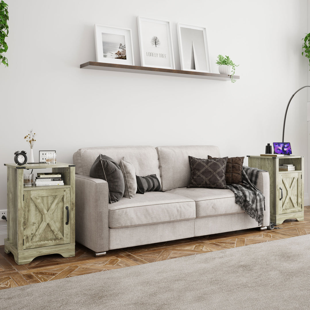 RoyalCraft Nightstand, Bedroom Table w/Charging Station, Light Grey (Open Box)