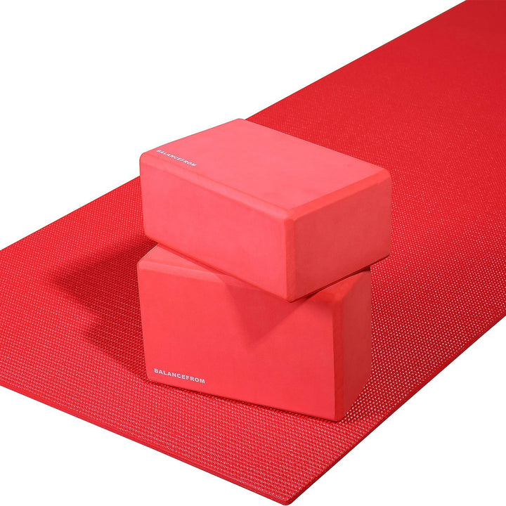 Fitvids 1/4” High Density Thick Non Slip Workout Yoga Mat and Carry Strap, Red