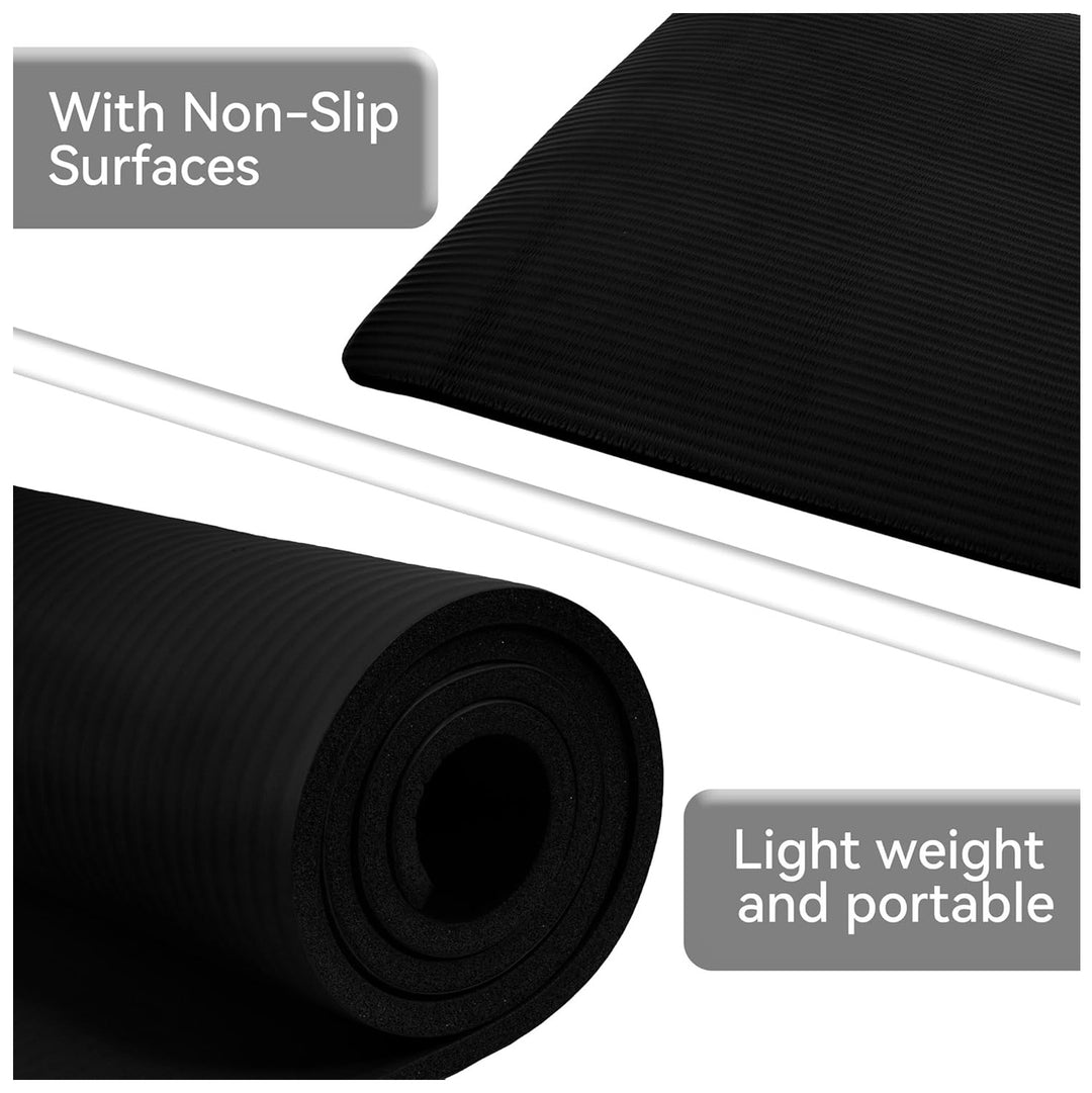 Fitvids 1/2-Inch Thick High Density Yoga Mat, Carrying Strap, Black (Used)