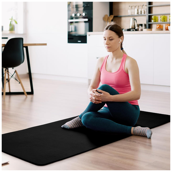 Fitvids 1/2-Inch Thick High Density Yoga Mat, Carrying Strap, Black (Used)