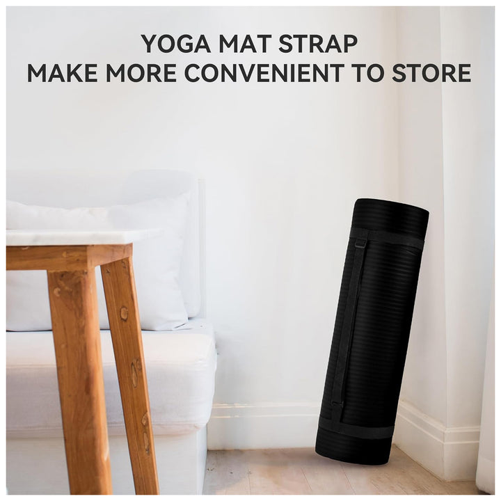Fitvids 1/2-Inch Thick High Density Exercise Yoga Mat, Carrying Strap, Black