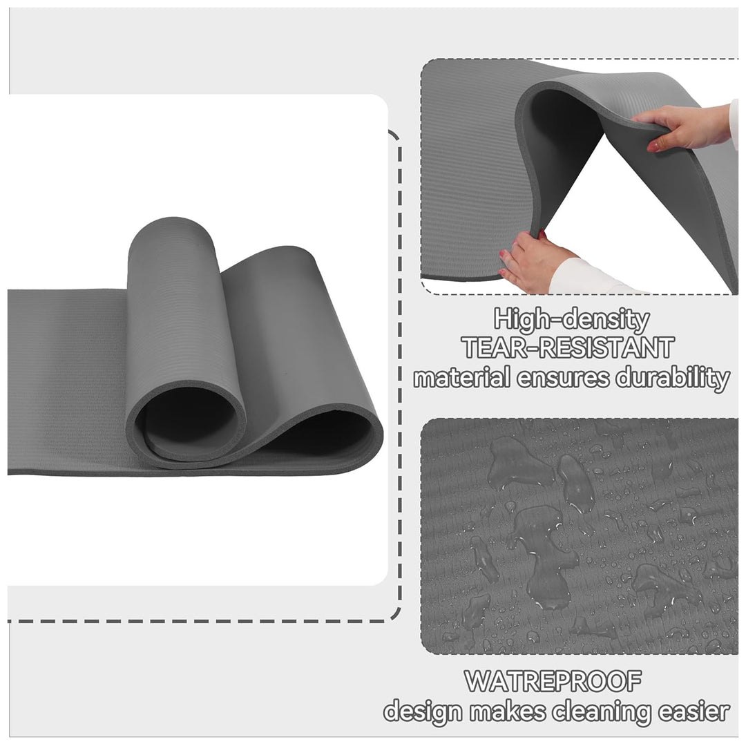Fitvids 1/2-Inch Thick High Density Exercise Yoga Mat, Carrying Strap, Gray