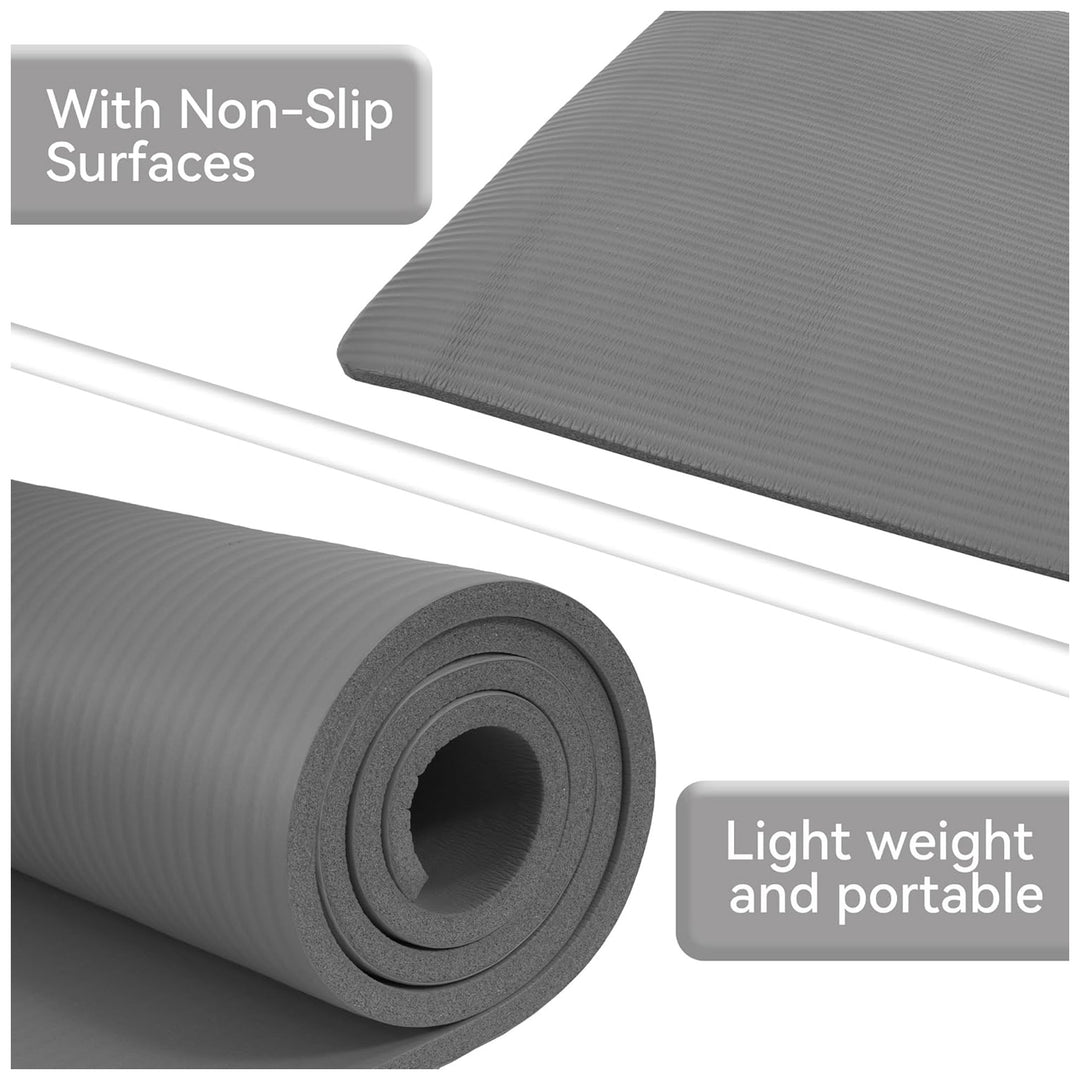 Fitvids 1/2-Inch Thick High Density Exercise Yoga Mat, Carrying Strap, Gray