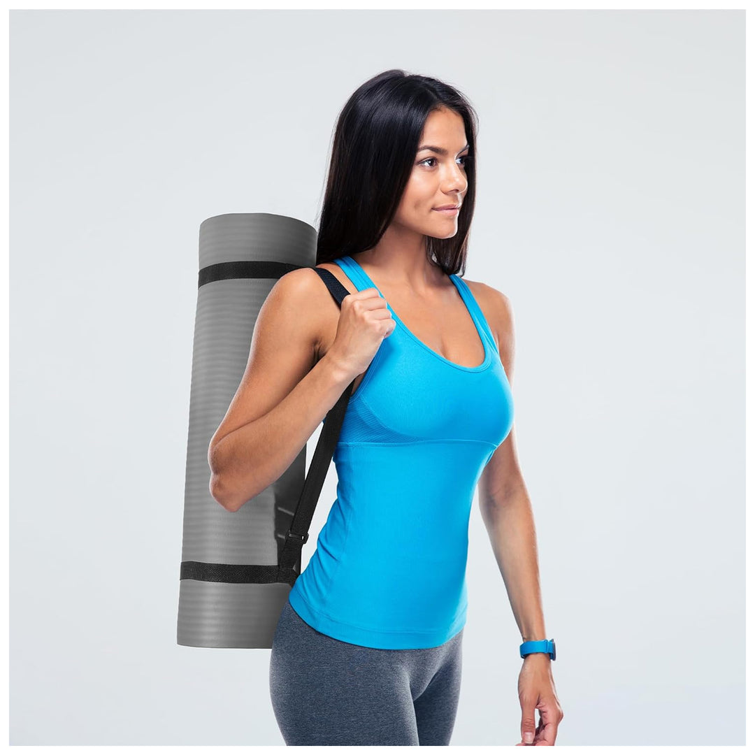 Fitvids 1/2-Inch Thick High Density Exercise Yoga Mat, Carrying Strap, Gray