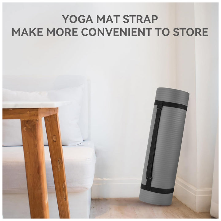 Fitvids 1/2-Inch Thick High Density Exercise Yoga Mat, Carrying Strap, Gray