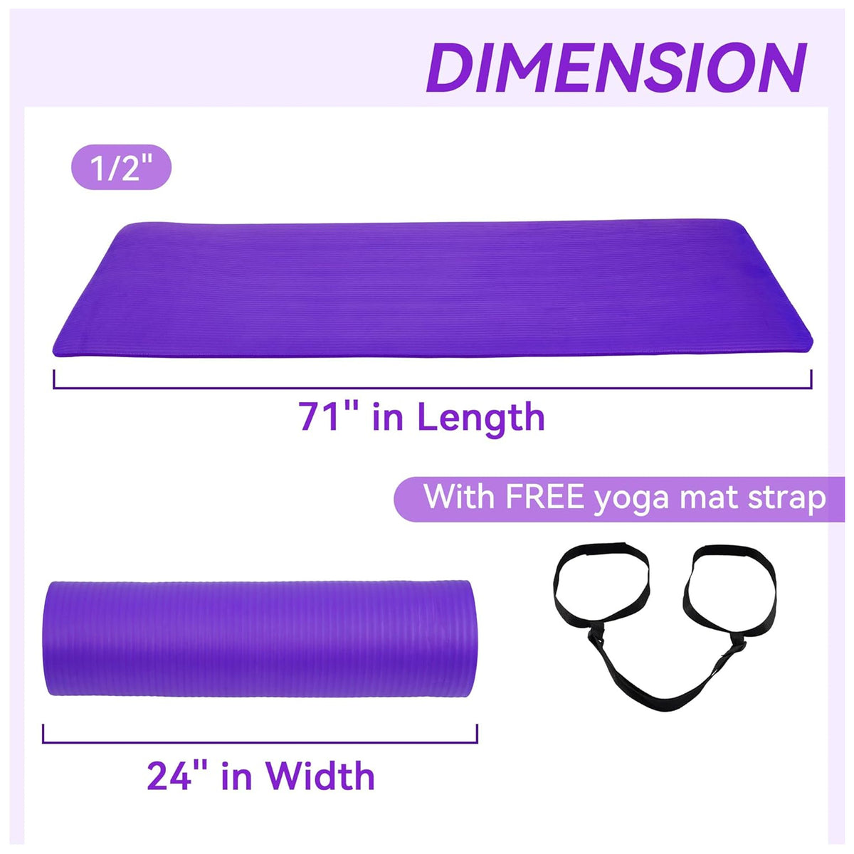 Fitvids 1/2-Inch Thick High Density Exercise Yoga Mat, Carrying Strap (Open Box) - VMInnovations