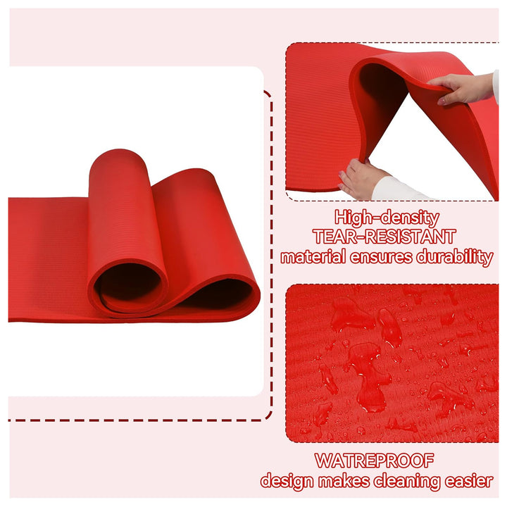 Fitvids 1/2-Inch Thick High Density Exercise Yoga Mat with Strap, Red (Open Box) - VMInnovations