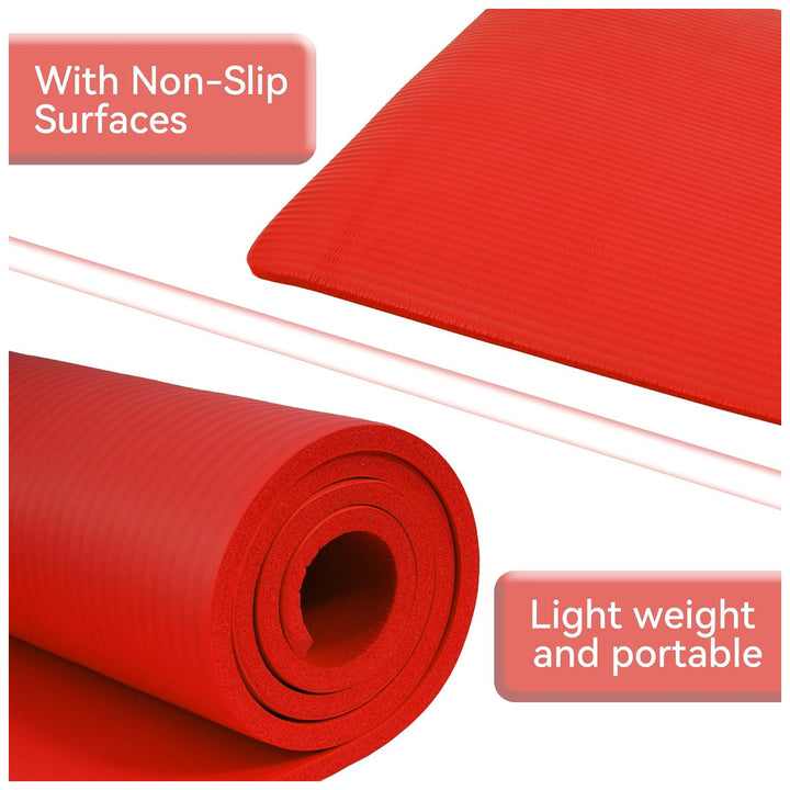 Fitvids 1/2-Inch Thick High Density Exercise Yoga Mat with Carrying Strap, Red