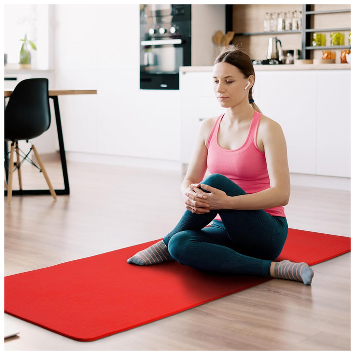 Fitvids 1/2-Inch Thick High Density Exercise Yoga Mat with Carrying Strap, Red