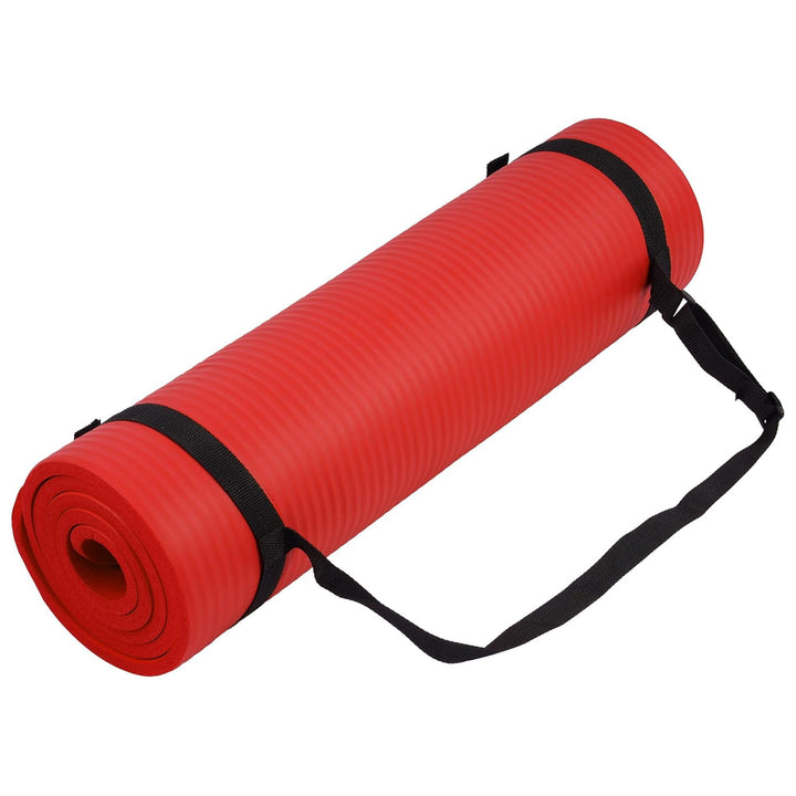 Fitvids 1/2-Inch Thick High Density Exercise Yoga Mat with Strap, Red (Open Box) - VMInnovations