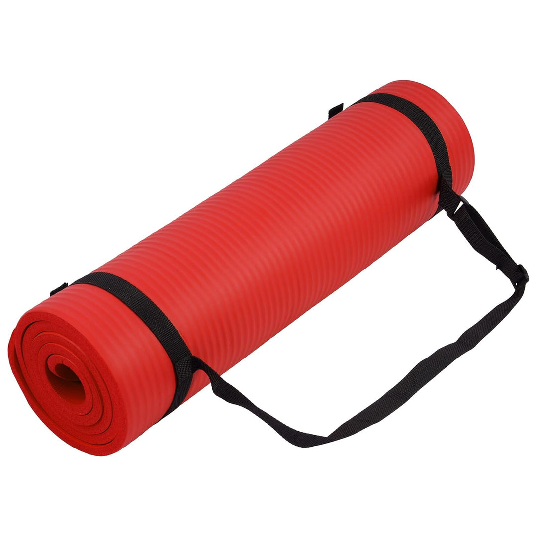 Fitvids 1/2-Inch Thick High Density Exercise Yoga Mat with Strap, Red (Open Box)