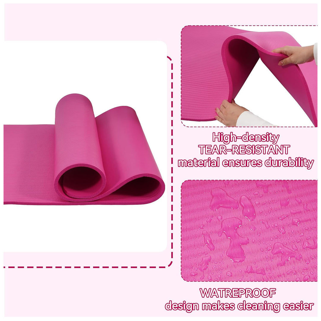 Fitvids 1/2-Inch Thick High Density Exercise Yoga Mat, Carrying Strap, Pink
