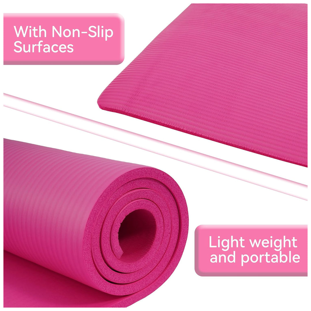 Fitvids 1/2-Inch Thick High Density Exercise Yoga Mat, Carrying Strap, Pink