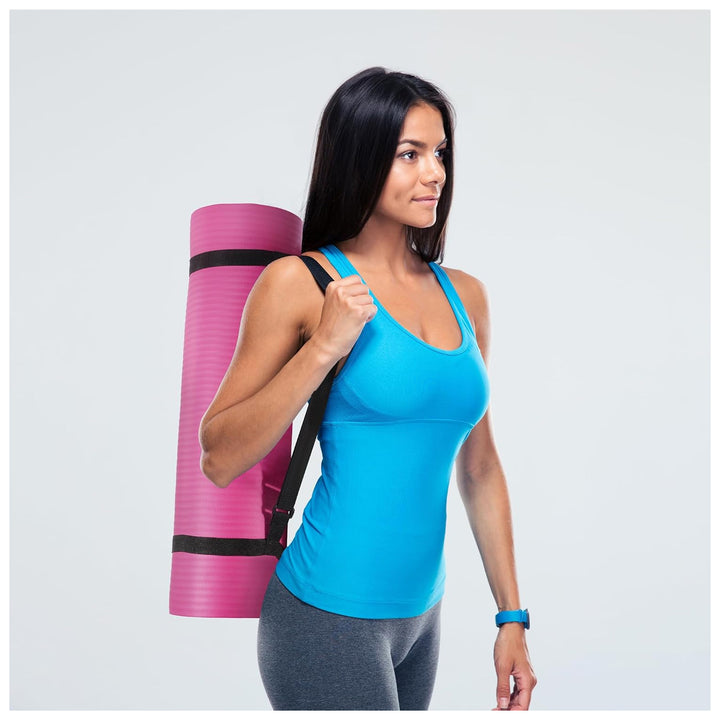 Fitvids 1/2-Inch Thick High Density Exercise Yoga Mat, Carrying Strap, Pink