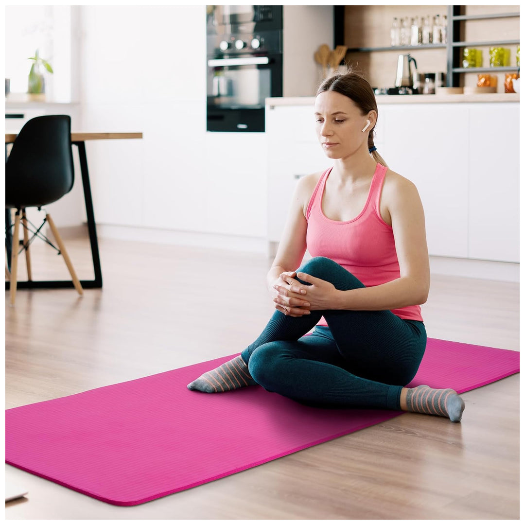 Fitvids 1/2-Inch Thick High Density Exercise Yoga Mat, Carrying Strap, Pink
