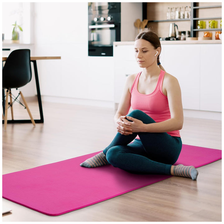 Fitvids 1/2-Inch Thick High Density Exercise Yoga Mat, Carrying Strap, Pink