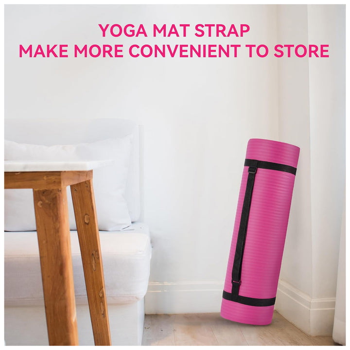 Fitvids 1/2-Inch Thick High Density Exercise Yoga Mat, Carrying Strap, Pink