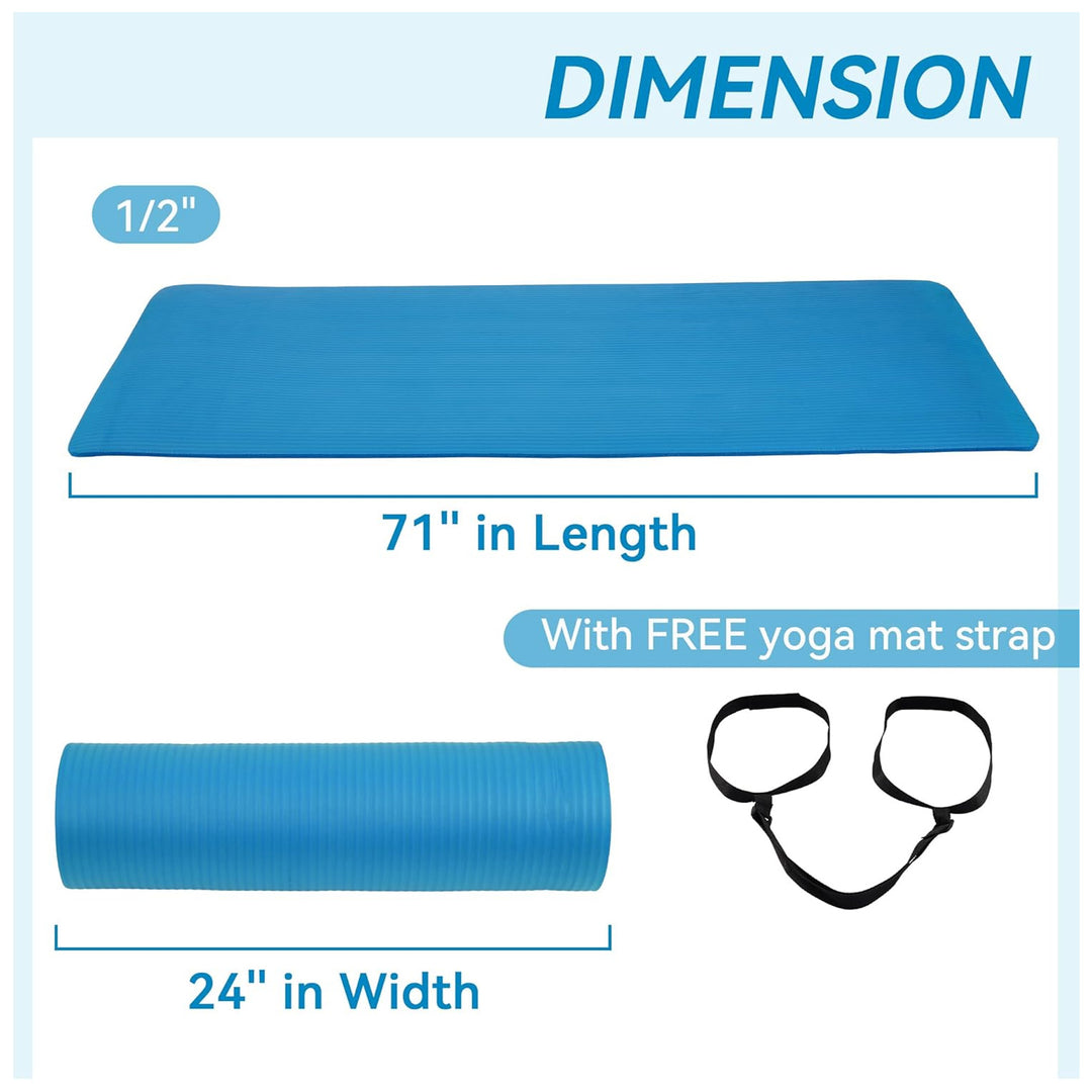 Fitvids 1/2-Inch Thick High Density Exercise Yoga Mat, Carrying Strap (Open Box) - VMInnovations