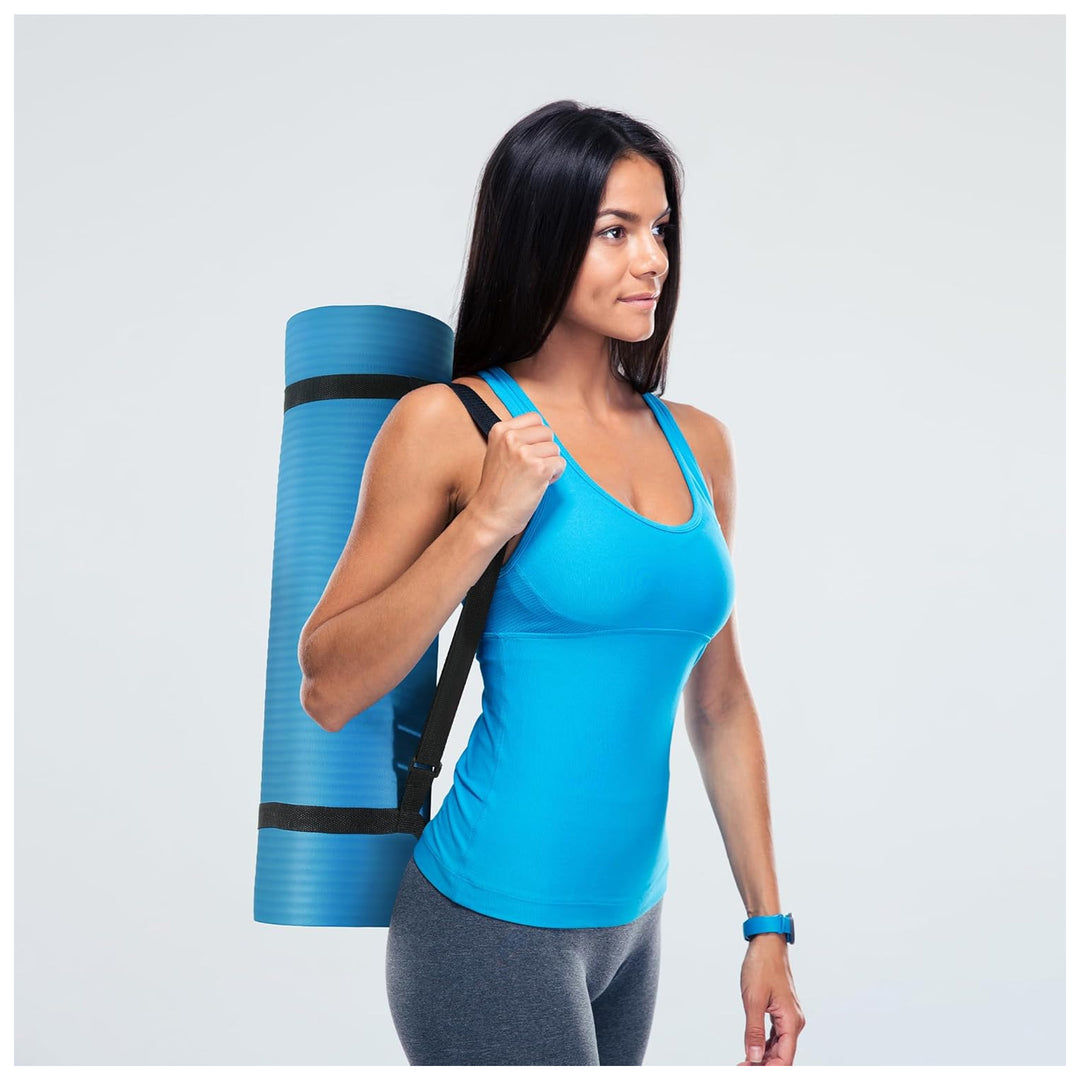 Fitvids 1/2-Inch Thick High Density Exercise Yoga Mat, Carrying Strap, Blue