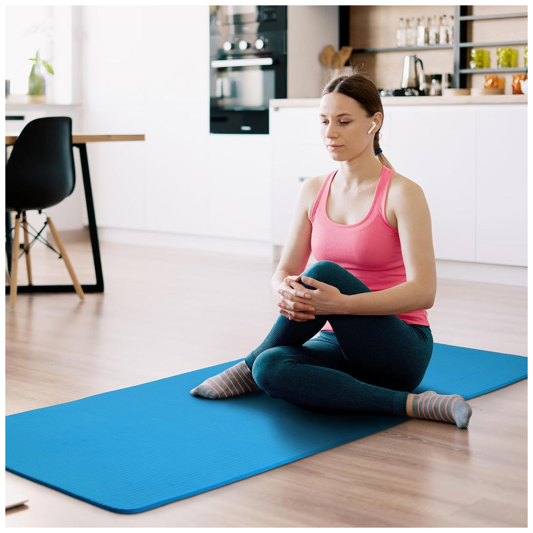 Fitvids 1/2-Inch Thick High Density Exercise Yoga Mat, Carrying Strap, Blue