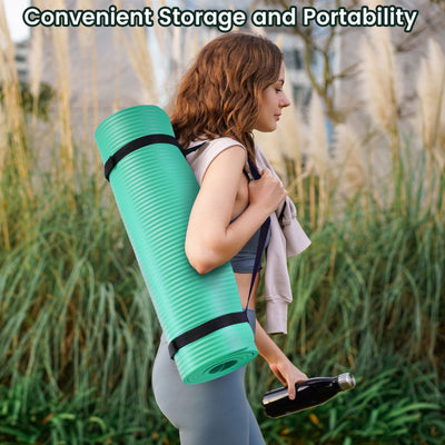 Fitvids 1/2-Inch Thick High Density Exercise Yoga Mat with Carrying Strap, Aqua - VMInnovations