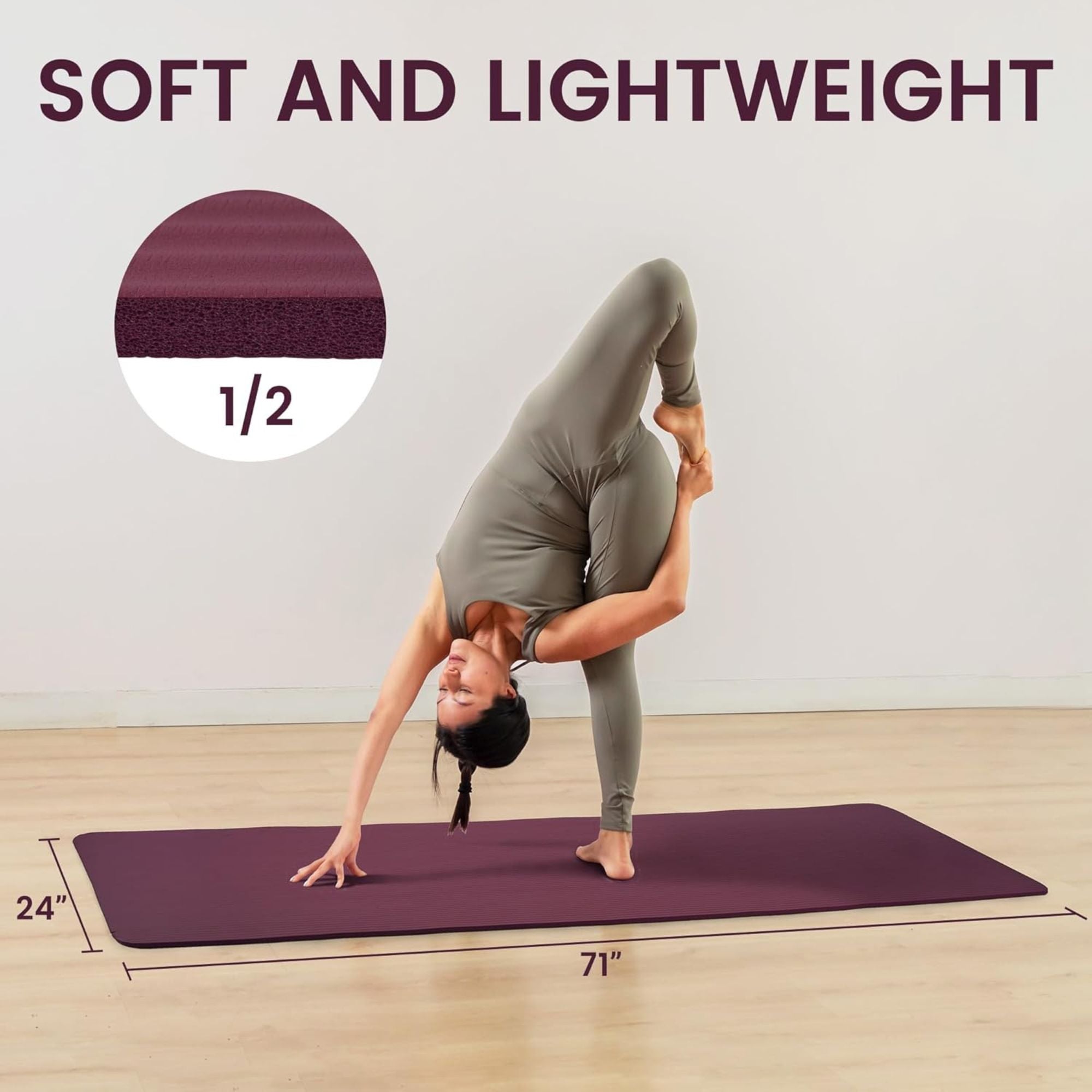 Fitvids 1/2" Thick High Density Yoga Mat, Carrying Strap, Deep Wine (Used) - VMInnovations
