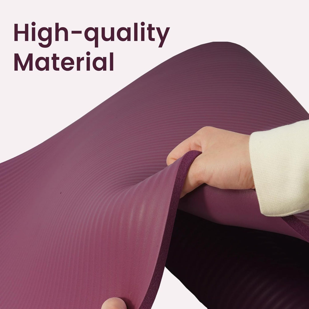 Fitvids 1/2" Thick High Density Exercise Yoga Mat, Carrying Strap, Deep Wine