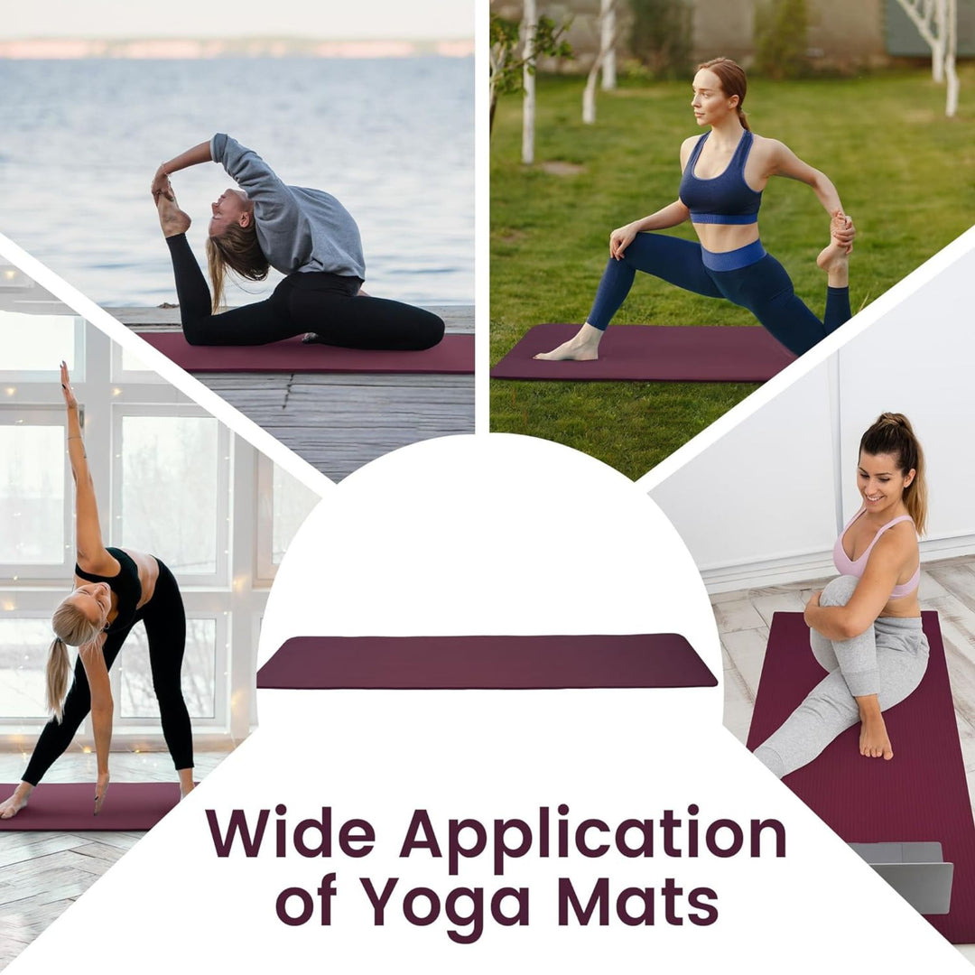 Fitvids 1/2" Thick High Density Exercise Yoga Mat, Carrying Strap, Deep Wine