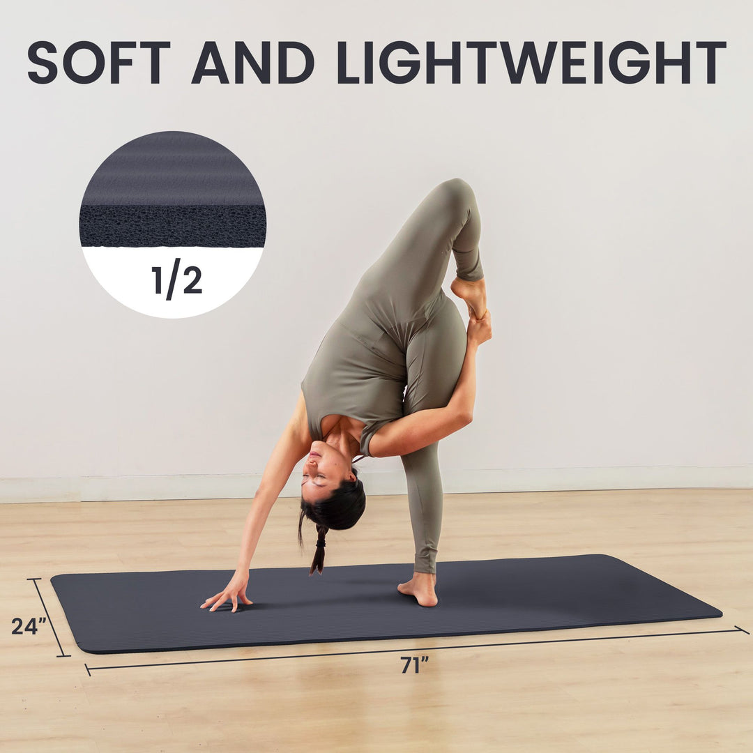 Fitvids 1/2" Thick High Density Exercise Yoga Mat, Carrying Strap (Open Box)
