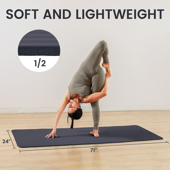 Fitvids 1/2" Thick High Density Exercise Yoga Mat, Carrying Strap (Open Box) - VMInnovations