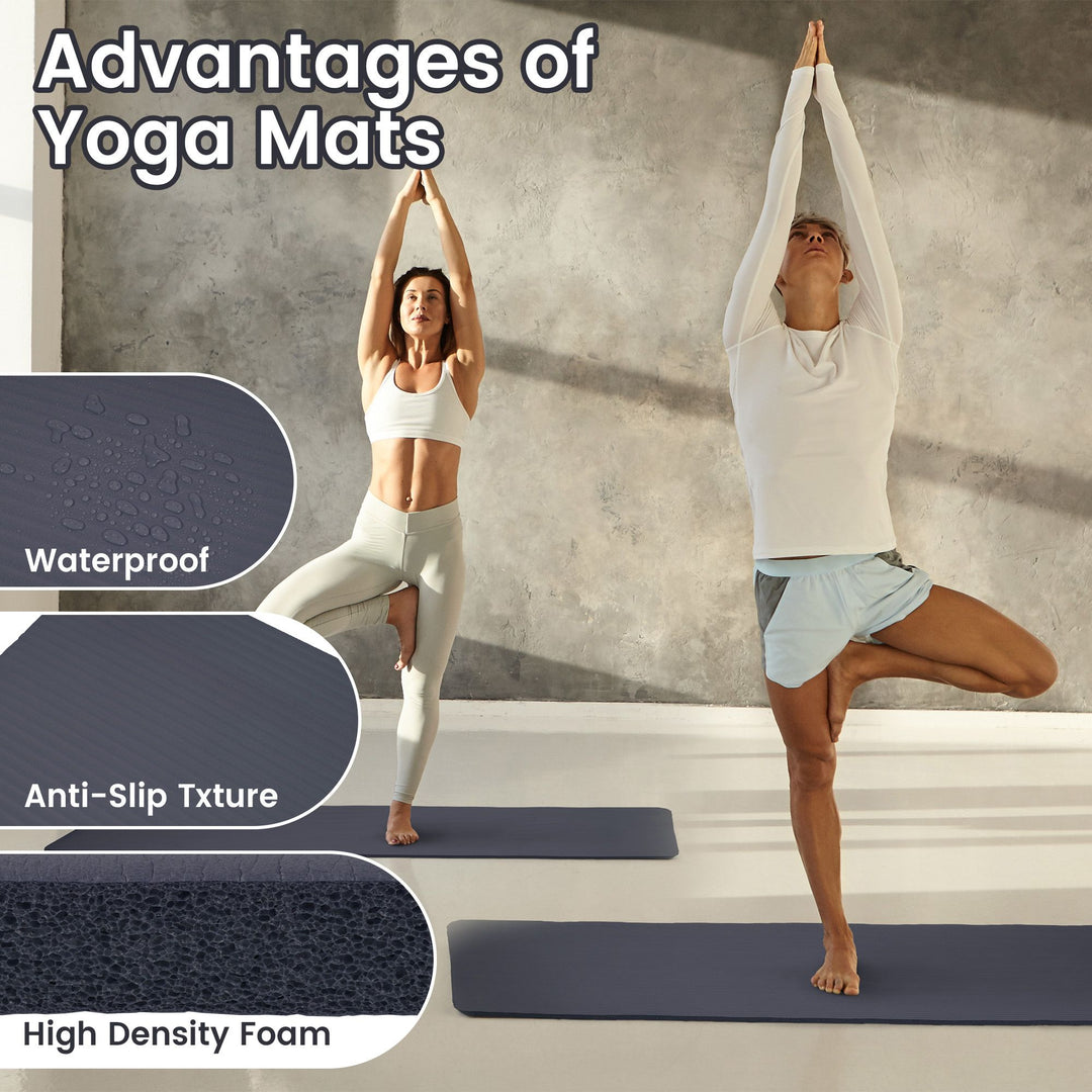 Fitvids 1/2" Thick High Density Exercise Yoga Mat, Carrying Strap, Graphite