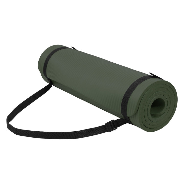 Fitvids 1/2" Thick High Density Exercise Yoga Mat, Carrying Strap, Green (Used)
